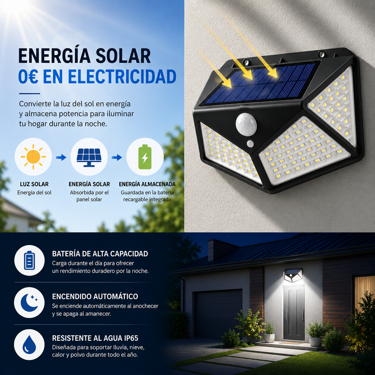 Foco Solar LED con Sensor de Movimiento